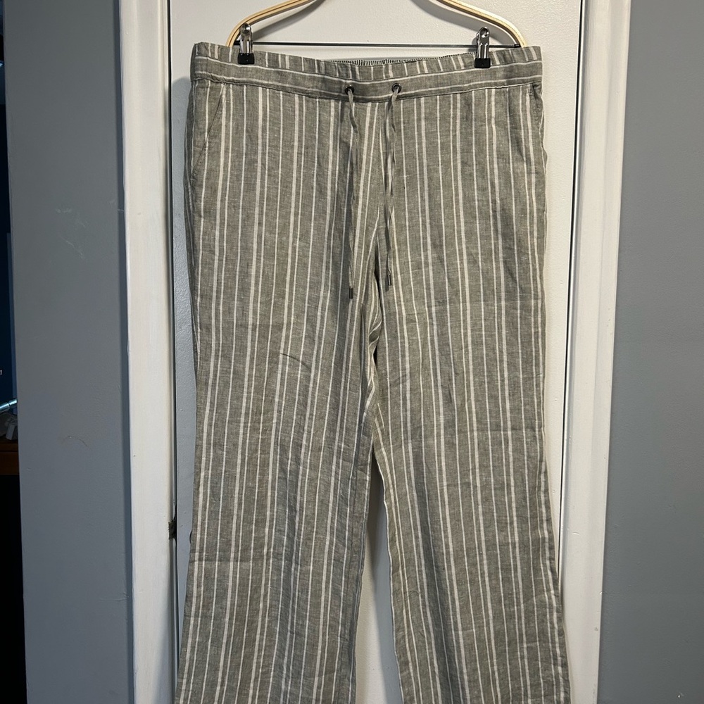 Striped Gray Linen Blend Pants
